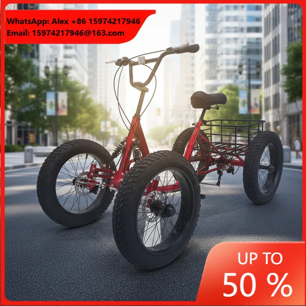 Fat Tire Off-Road Four-Wheel Snow Bicycle With Steel Frame Aluminum Fork Disc Brakes 20-Inch Wheels No Gears
