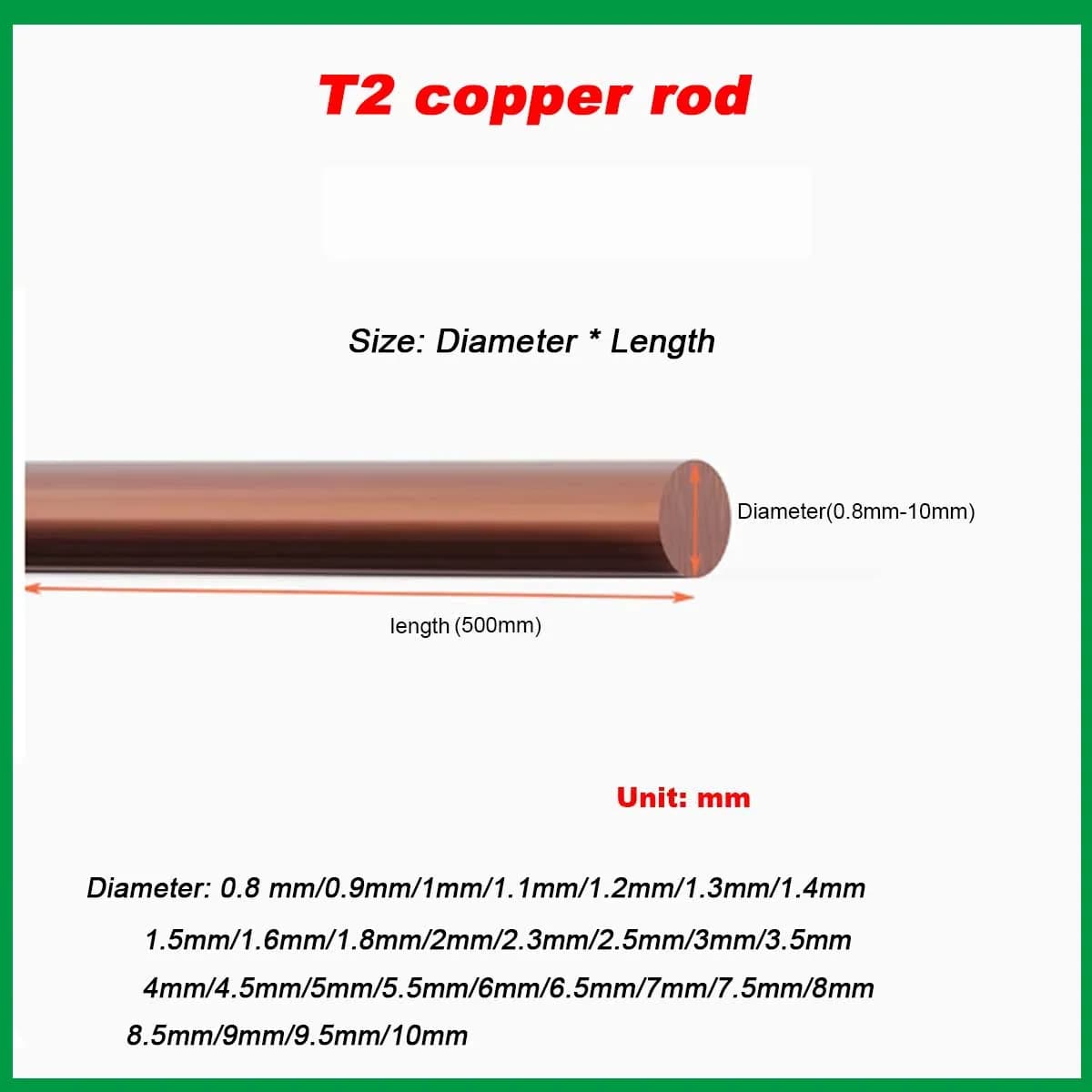 T2 Purple Copper Rod Red Copper Rod Solid Thin Cylinder 1 1.2 1.5 1.6 1.8 2 2.5 3mm Electrode Rod
