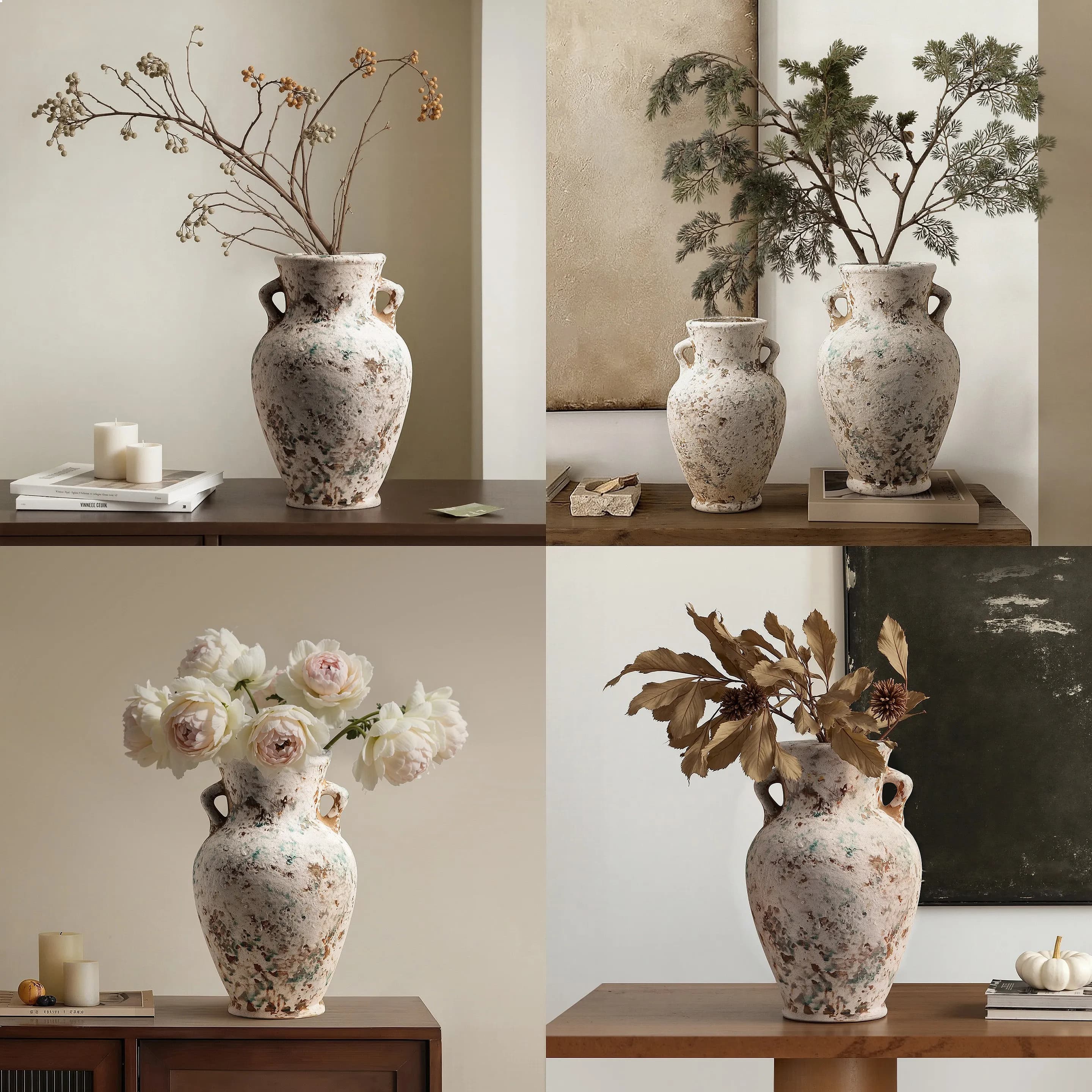 Vintage Jingdezhen Ceramic Vase Double Handle Handmade Luxury Flower Pot Living Room Entryway Decor