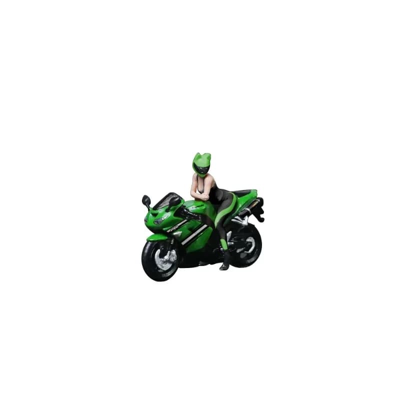 1:64 Kawasaki ZX-10R Green Girl Motorcycle Doll Set Resin Model