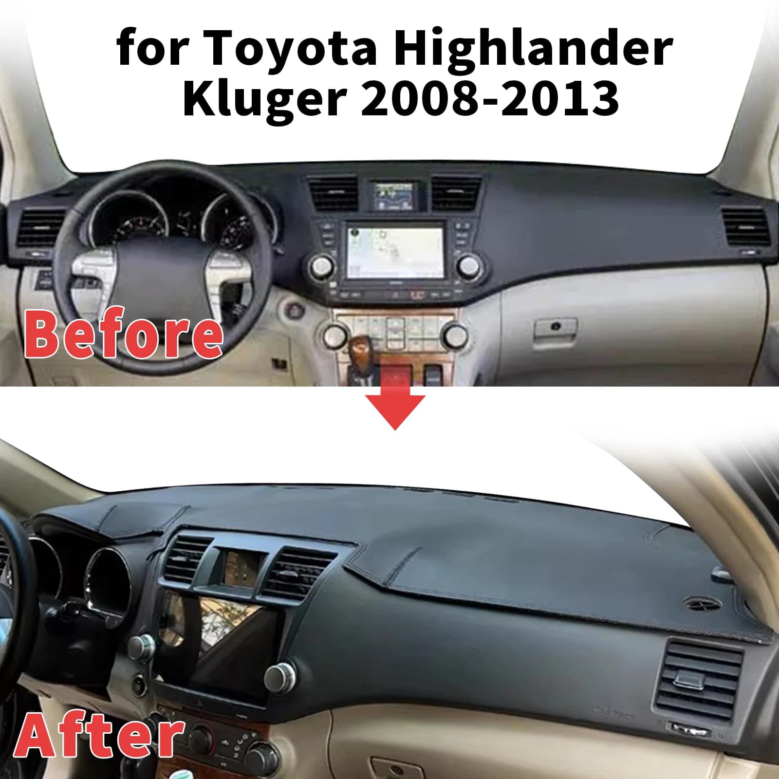 for Toyota Highlander Kluger 2008-2013 Dashboard Cover Sun Shade Protector Dashmat Anti-Glare UV Block Carpet Mat Dash Mat