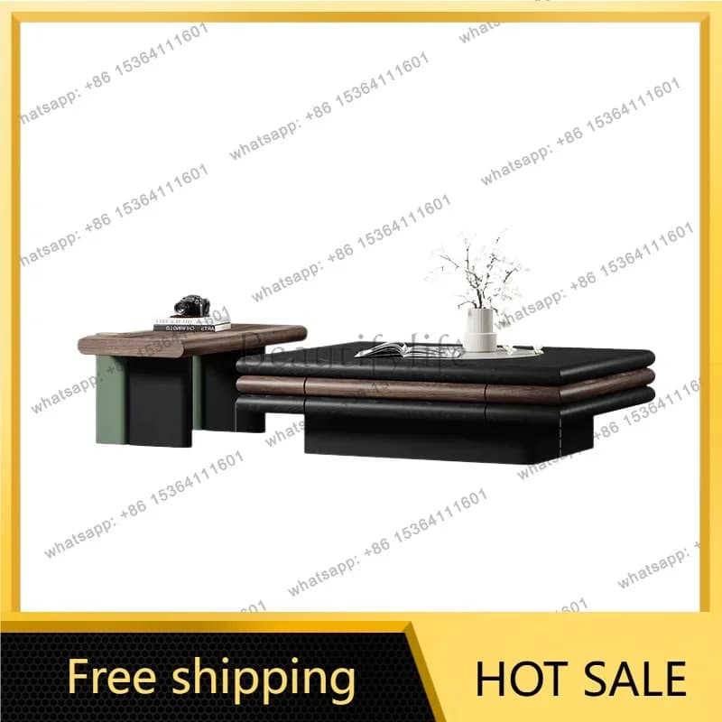 YJ Natural marble coffee table living room home designer high-end medieval style square coffee table combination