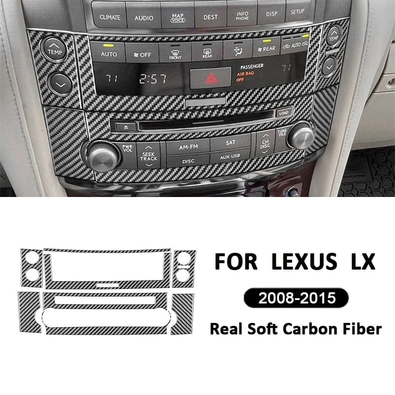 For Lexus LX 2008-2015 Carbon Fiber Auto Central Console Radio Air Conditioning Control Panel Frame Decoration Interior Sticker