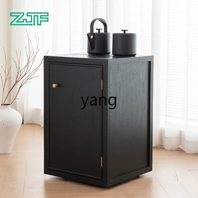 LH Wabi-Sabi Style Small Mobile Tea Cabinet for Living Room, Solid Wood Tea Table Side Cabinet