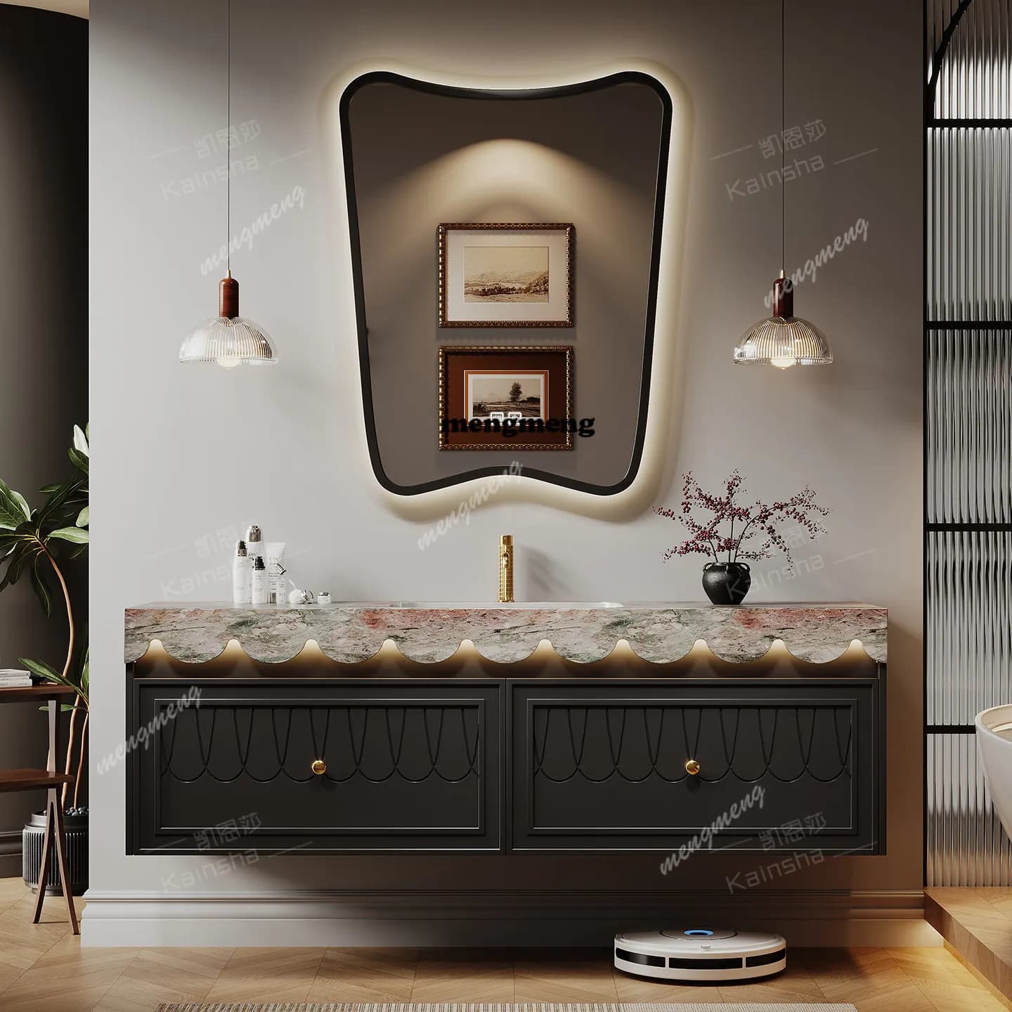 New oak French retro bathroom cabinet combination bathroom modern washstand wash basin integrated intelligent customization