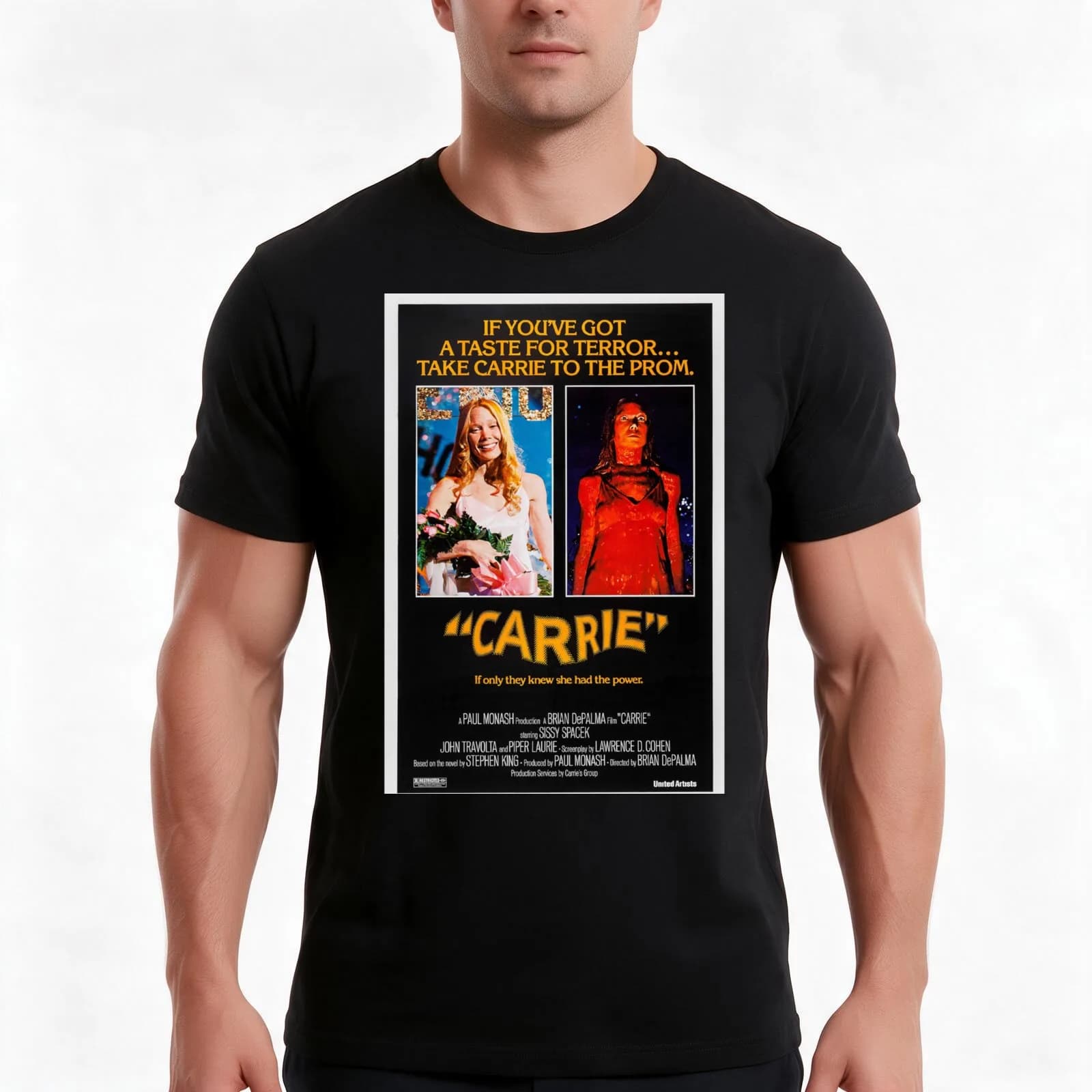 Carrie (1976) Poster T-Shirt, Summer Casual Cotton Tee, Oversized Streetwear Tops, Vintage Graphic Print, Loose Fit Short Sleeve