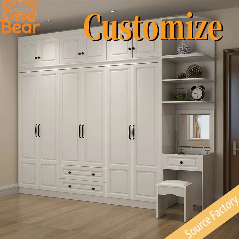 Custom-Designed Bedroom Furniture: Luxurious, Classic White Storage Cabinets and Wooden Wardrobes.