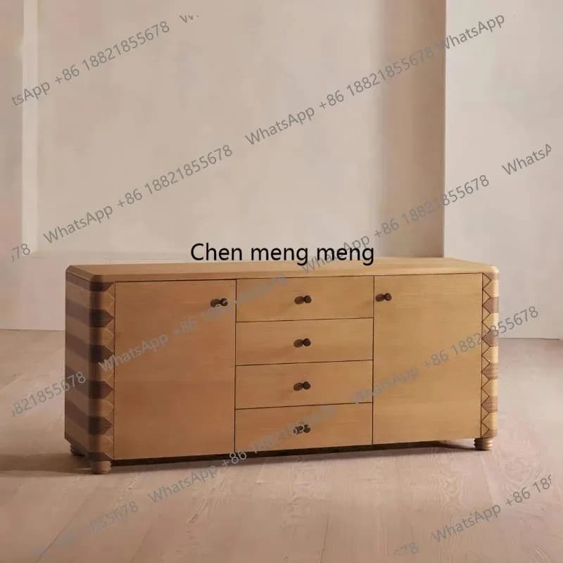 RR French medieval style, solid wood dining side cabinet, modern simple color matching storage in the living room, wall cabinet