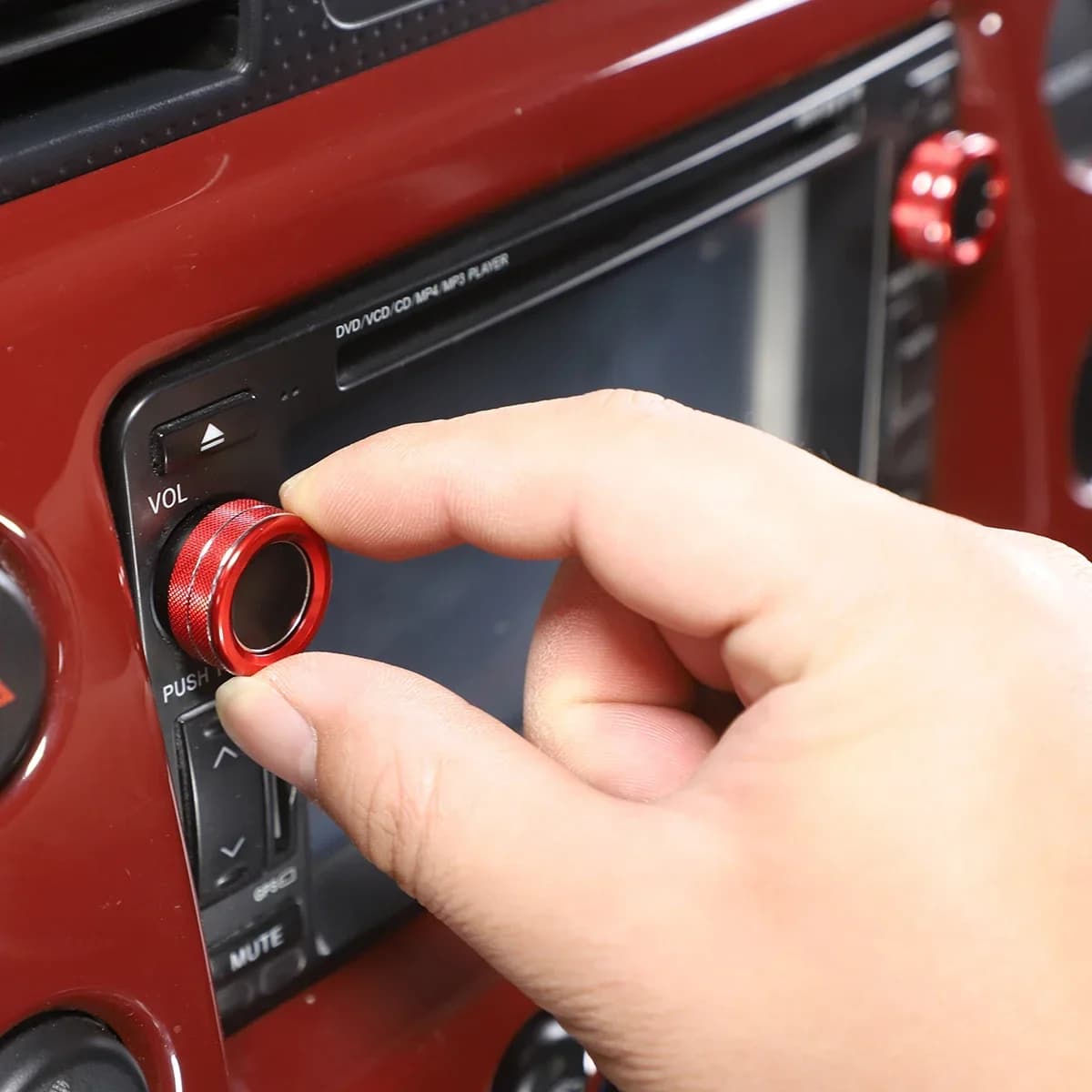 For 2007-2021 Toyota FJ Cruiser aluminum alloy red car volume knob ring decorative cover sticker car interior accessories