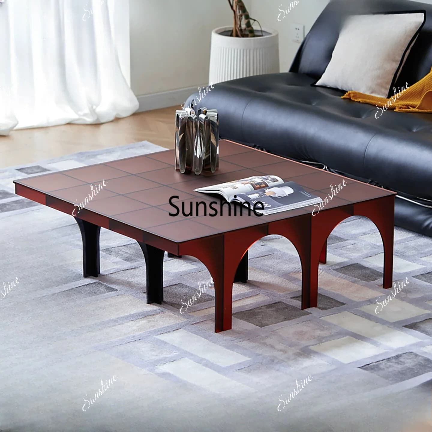 Living room modern minimalist art square light luxury household coffee table