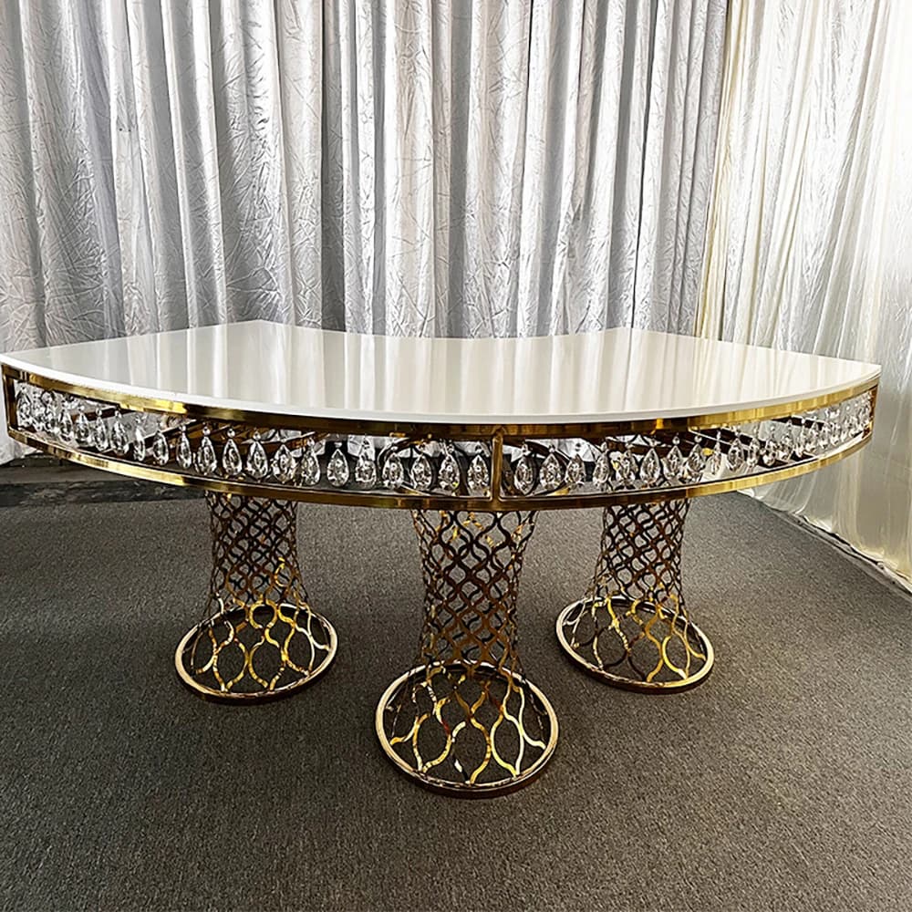 2024 Wedding Supplies Gold Stainless Steel Round Dining Table Wedding Table For Sale