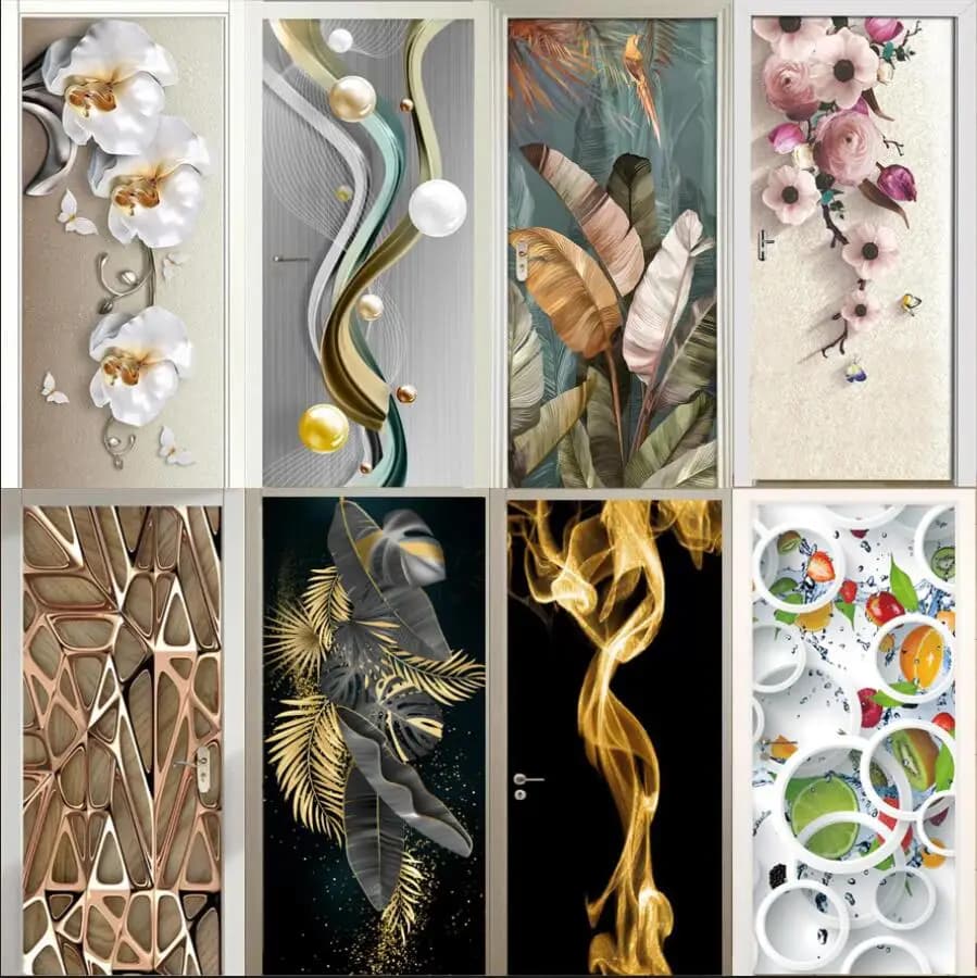 PVC Door Sticker Modern 3D Abstract Wallpaper Living Room Art Door Poster Waterproof Self-Adhesive Mural Wall Stickers