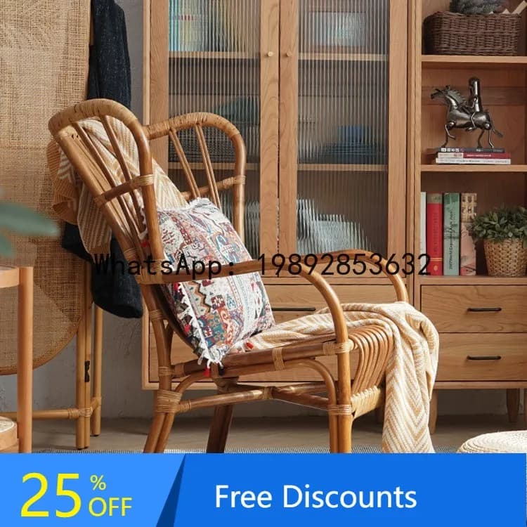 YFY Homestay Natural Real Rattan Chair Vintage Rattan Woven Sofa Chair Courtyard Leisure Chair Home Balcony