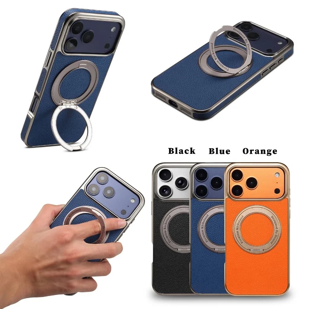 360 ° Rotating Stand Solid Color Phone Case for iPhone 17 16 15 14 13 Pro Max with Magnetic Car Mount