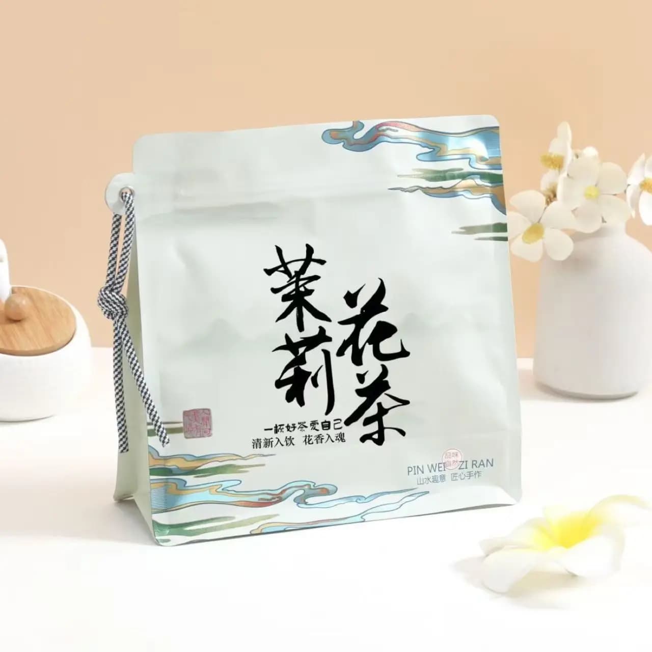 Special Grade Jasmine Flower Tea Bag Unique Handmade Jasmine Bead Aluminum Foil Bag Green Oolong Self-sealing Up Bags China New