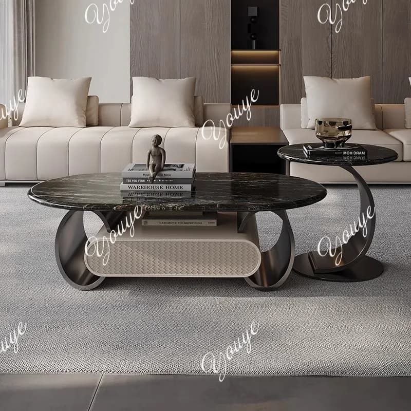 coffee table living room home high-end simple oval supercrystalline stone coffee table combination marble coffee table