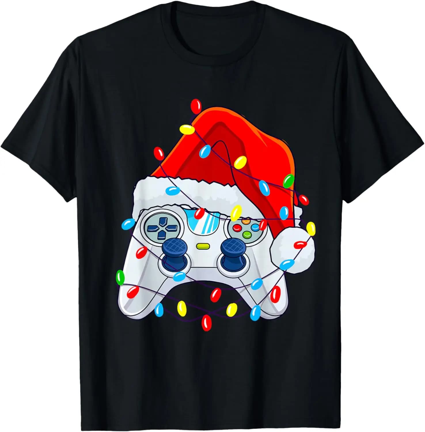 Video Game Controller Christmas Santa Hat Gamer Boys New Year Xmas gift Novelty Cool graphic tshirts Regular short sleeve Adult