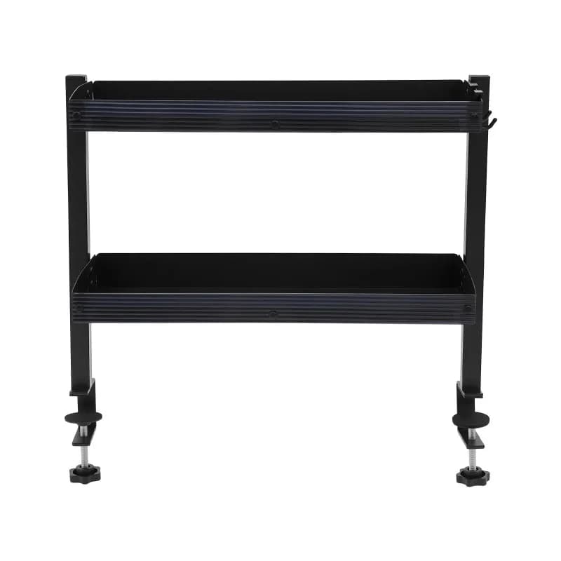 2 Tier Clamp-On Desk Shelf Black Desk Organizer Adjustable Table Corner Storage Basket Metal Computer Desktop Floating Shelf