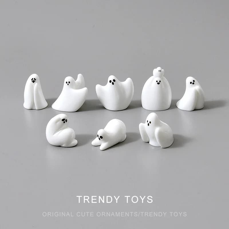 Cartoon cute white funny ghost desktop ornament DIY blind box decoration keychain accessory