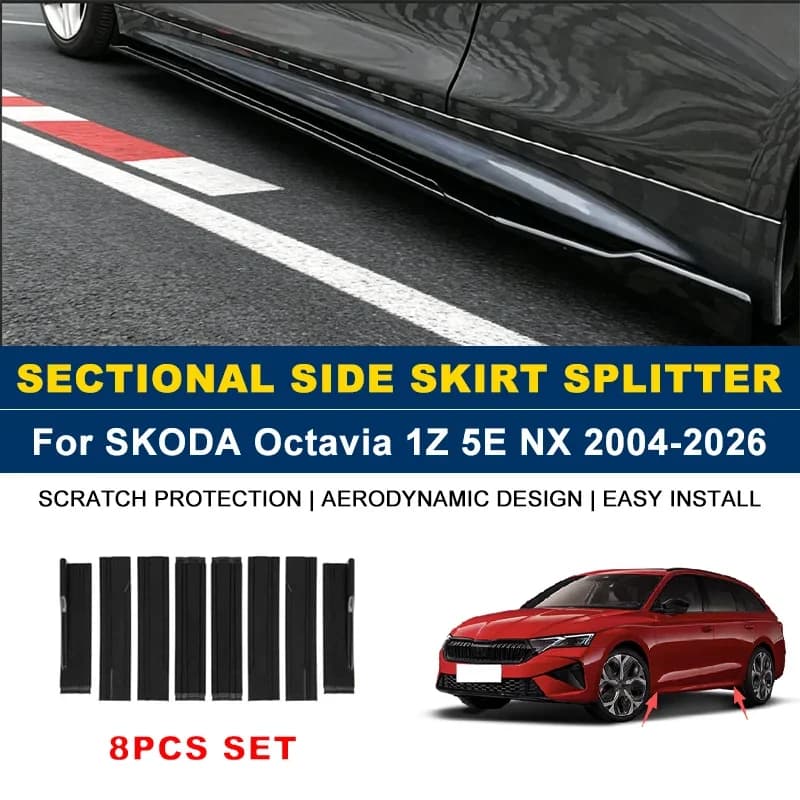 2m Sectional Side Skirt Extension Lips Side Spoiler, Car Exterior Modified Upgrade Kit For SKODA Octavia 1Z 5E NX 2004-2026 2005