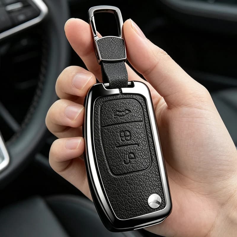Car Key Case Cover Holder For Ford Focus 2 MK2 Fiesta Mondeo Galaxy Falcon Territory Ecosport  Zinc Alloy Leather Protector Shel