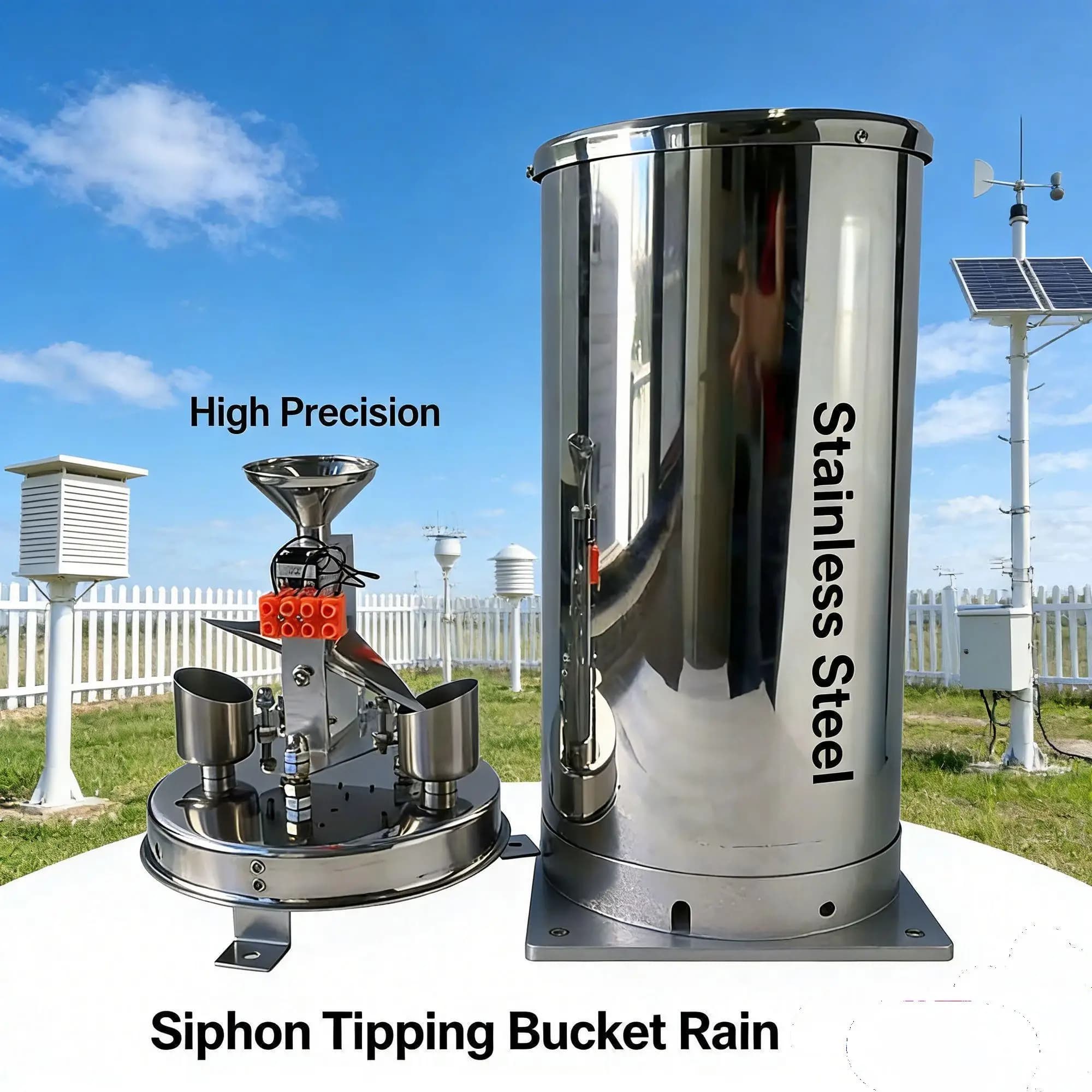 High-Sensitivity Stainless Steel 0.2mm RS485 Pulse Tipping Bucket Rain Gauge for Rainfall Monitoring