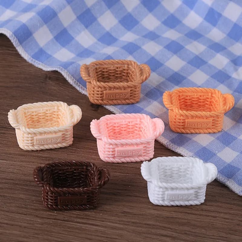 6pcs Mini Storage Basket Model Tiny Woven Basket Model Resin Dollhouse Landscape DIY Handmade Craft Pendant Home Decoration