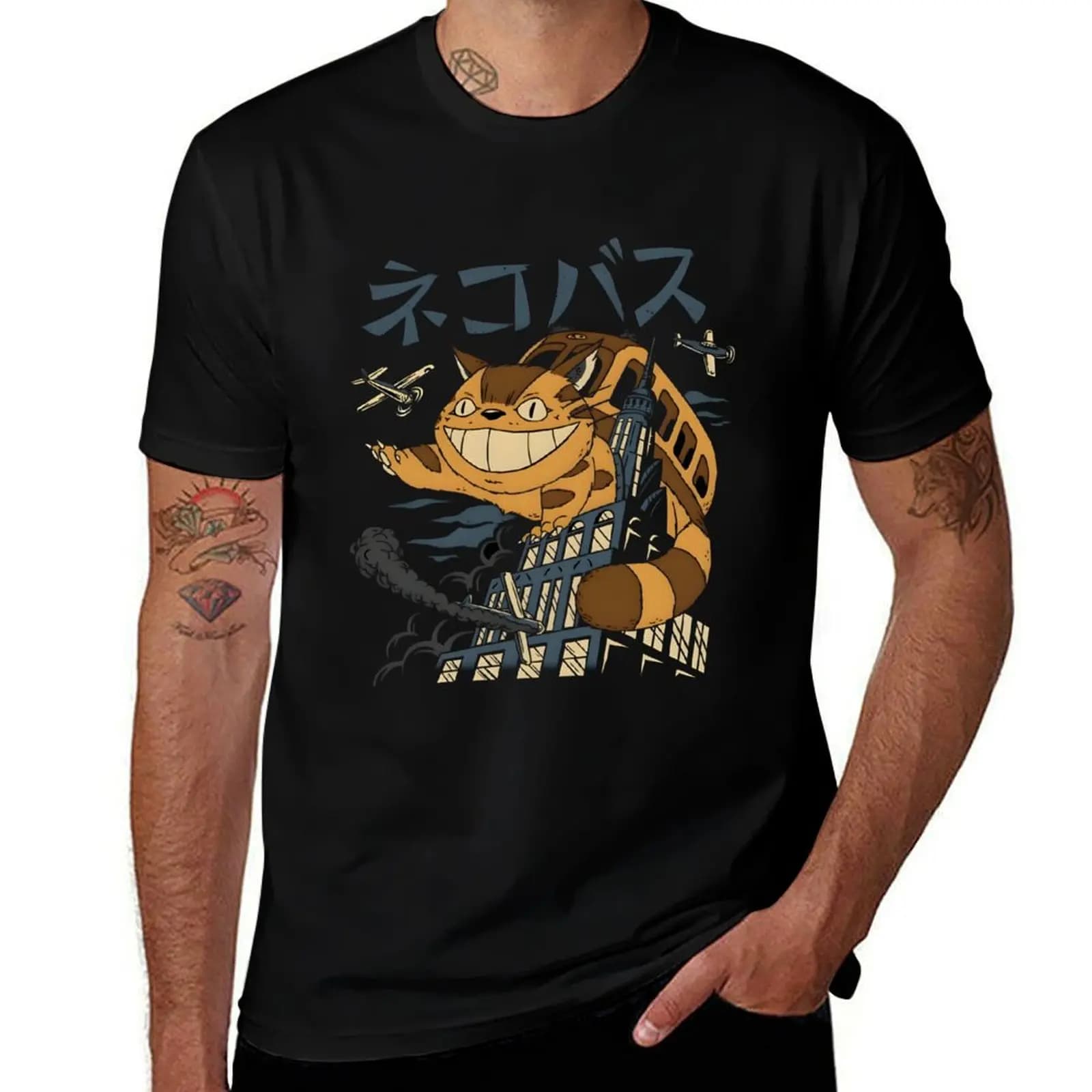 kawaii & Cute art cats go -%[ghiblis]%- flying away dragon T-Shirt man t shirt cheap stuff oversized clothes for men