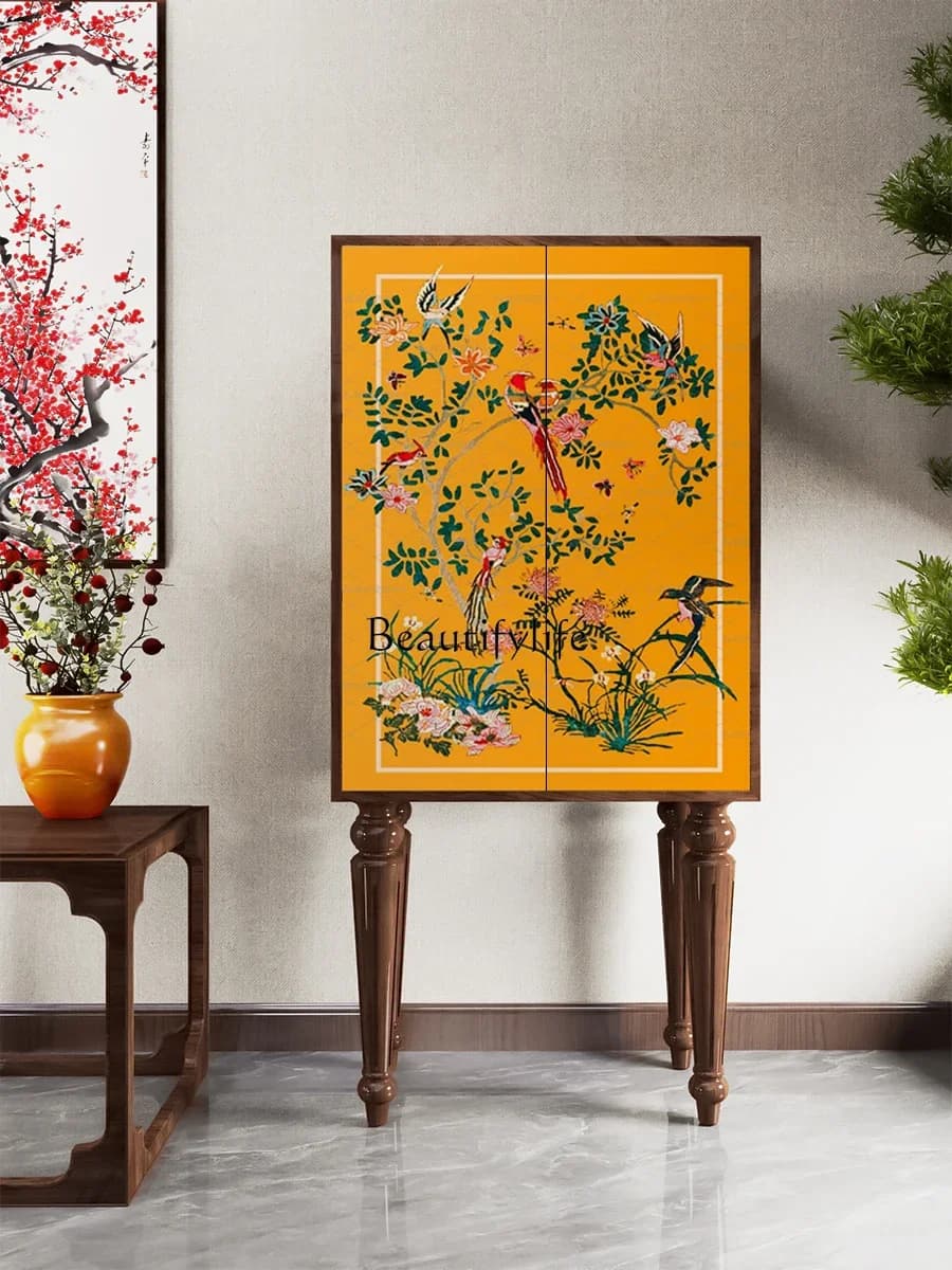 GG8New Chinese High-Leg Household Chest of Drawers Tailstock Flowers and Birds Storage Cabinet