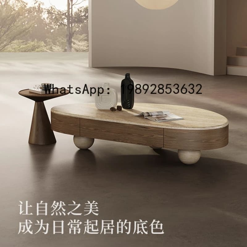 XL Pure Natural Travertine Coffee Table Vintage Marble Coffee Table for Home Living Room Storage Coffee Table