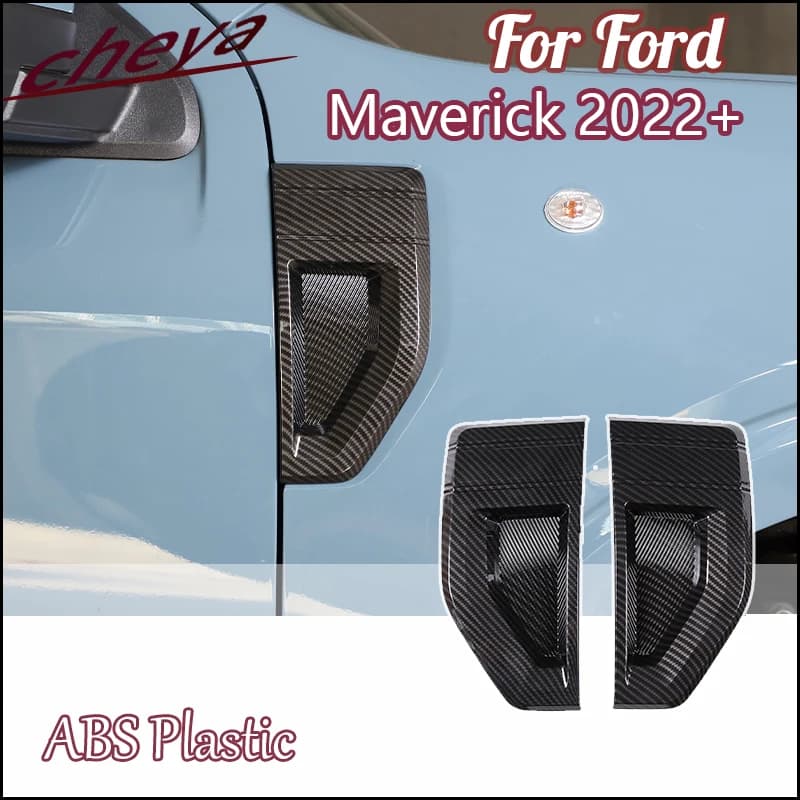 For Ford Maverick 2022+ ABS Plastic Carbon Fiber Pattern Car Front Fender Side Air Vent Cover Trim Protective Sticker 2 Pcs