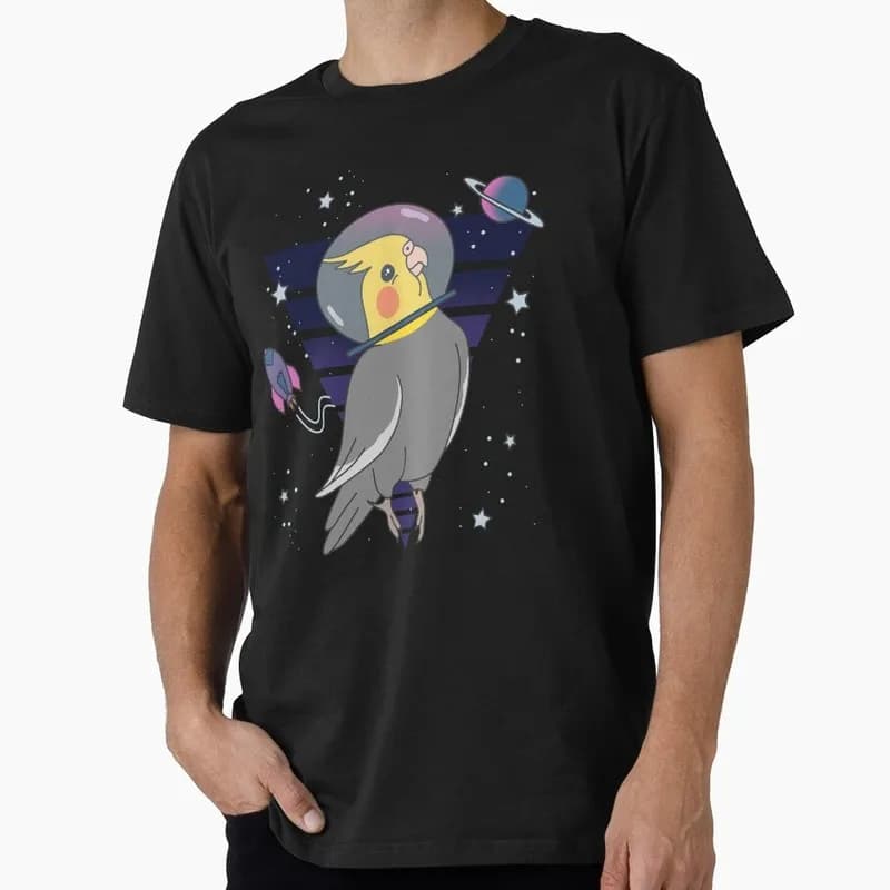 Space Birb Astronaut Cockatiel Doodle Funny Parrot Gift T-shirt for Birds Lover Short Sleeve Graphic Clothes All Size Tops S-6XL