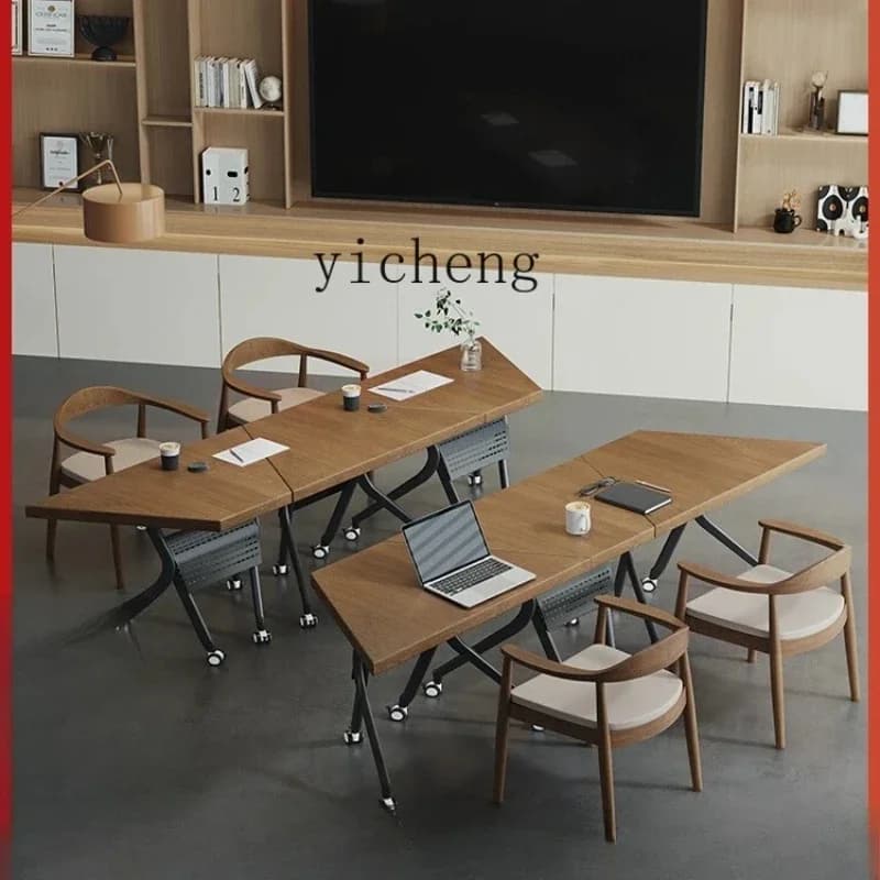 L28 Solid Wood Business Folding Conference Table Set Office Reception Negotiation Training Table Can Be Spliced