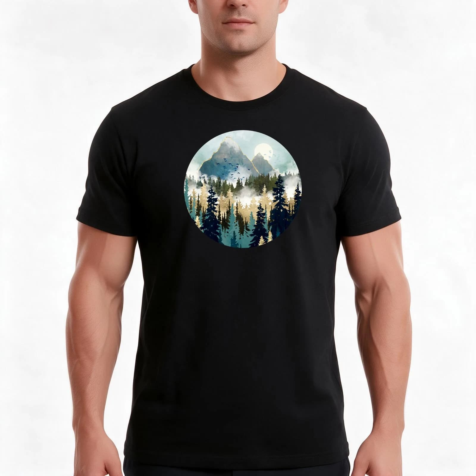 Misty Pines T-Shirt, Summer Casual Cotton Tee, Oversized Streetwear Tops, Vintage Graphic Print, Loose Fit Short Sleeve