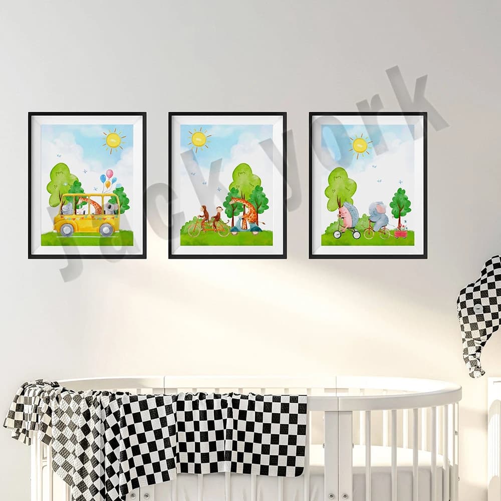 unisex nursery print, jungle animal print, cute nursery gallery wall, unisex nursery, bike aesthetic wall decor poster