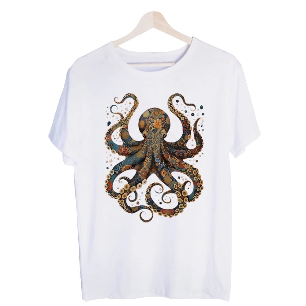 Men's Octopus Art Graphic Tee, Short Sleeve Crew Neck T-Shirt for Casual Summer Outfits and Beachwear