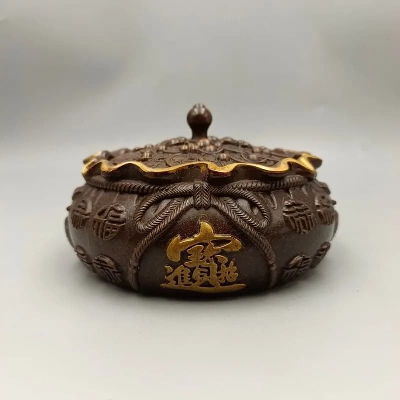Red copper gilded money bag ashtray for attracting wealth and treasures, antique craft item