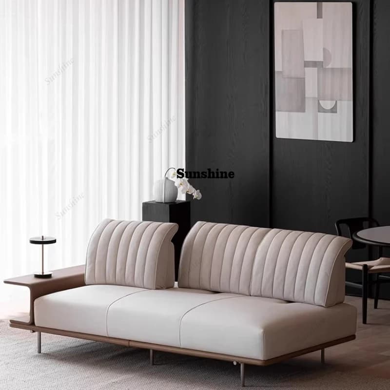 Living room straight row fabric sofa modern simple cream style sofa