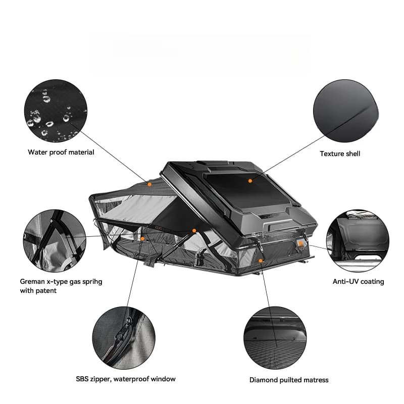 Car Accessories 4x4 Off-Road Overland 2-3 Person Waterproof Aluminum Hard Shell Rooftop Tent For SUV Pickup