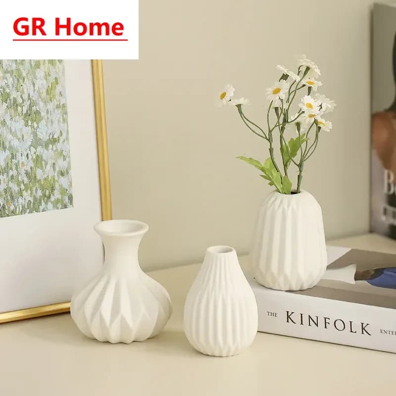 Modern White Ceramic Dried Flower Container, Multipurpose Floral Arrangement Decor for Home Tabletop