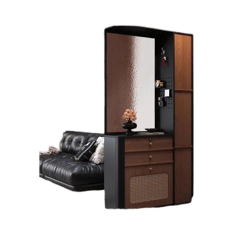 The living room entrance cabinet is integrated with the antique entrance shoe cabinet opposite the door