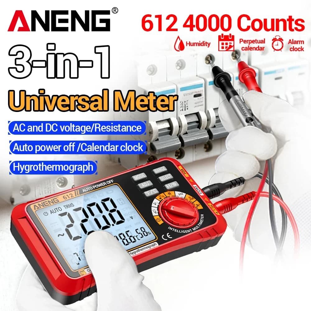 ANENG 612 Intelligent Digital Multimeter 4000 Counts AC/DC Voltmeter Ammeter Resistance Capacitance Calendar Alarm Function