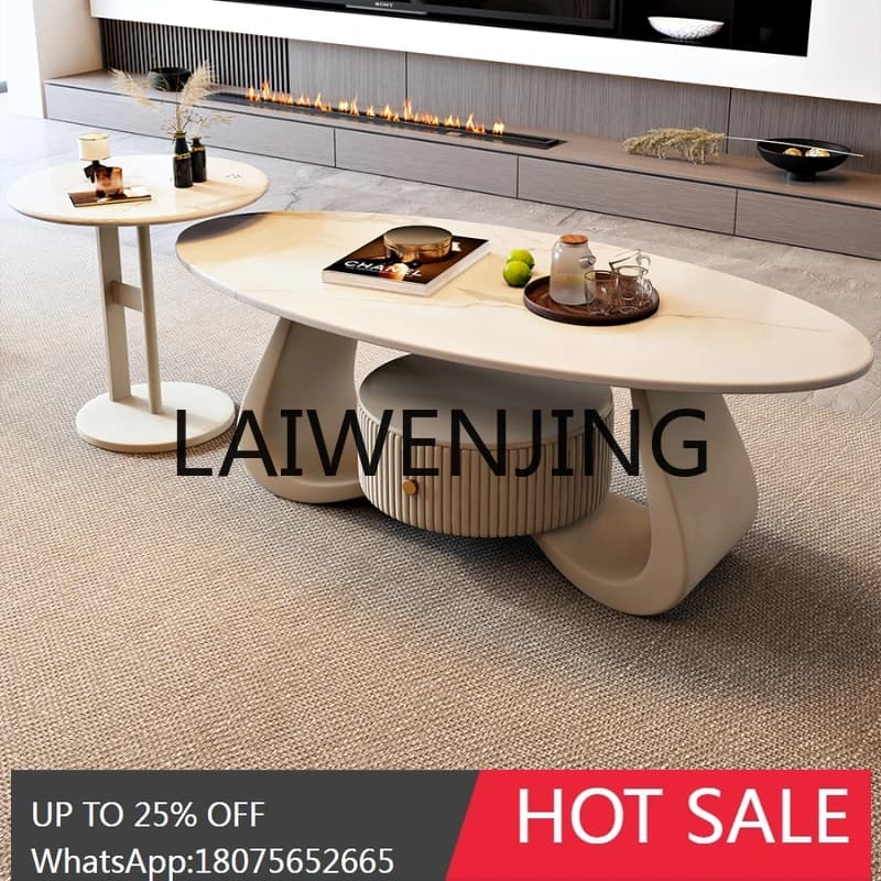 RWJ Stone Plate Coffee Table High-Grade Cream Style Small Apartment Tea Table