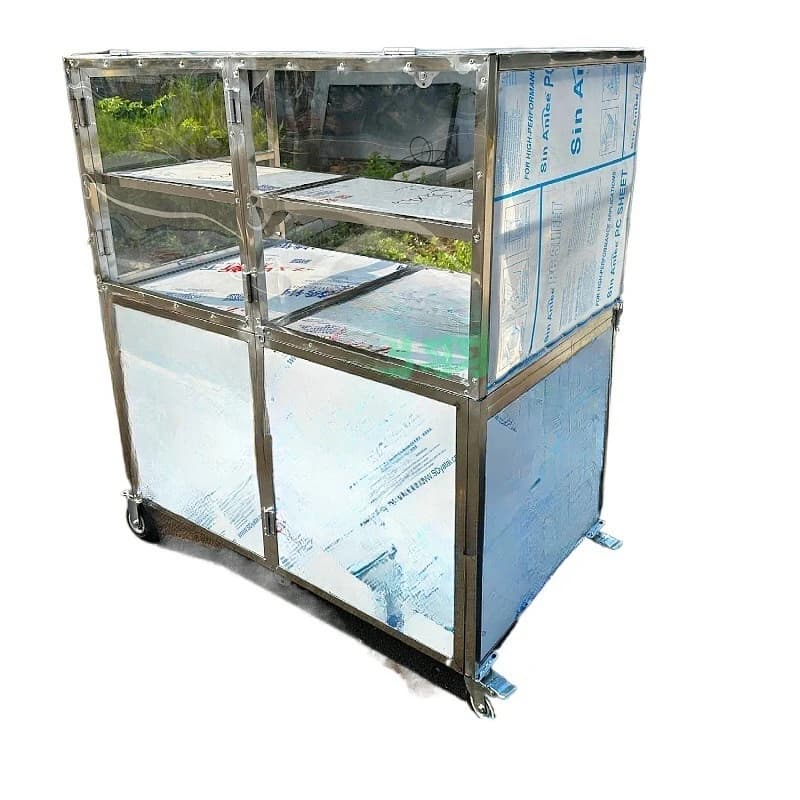 Stall foldable mobile cool skin trolley windproof and dustproof stainless steel rock sugar gourd stall snack cart