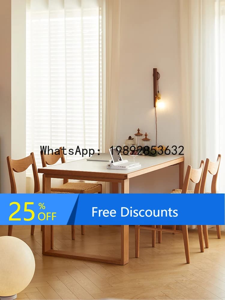 LYY Slate Dining Table Solid Wood Household Japanese Style Dining Table and Chairs Apartment Rectangular Living Room Cherry