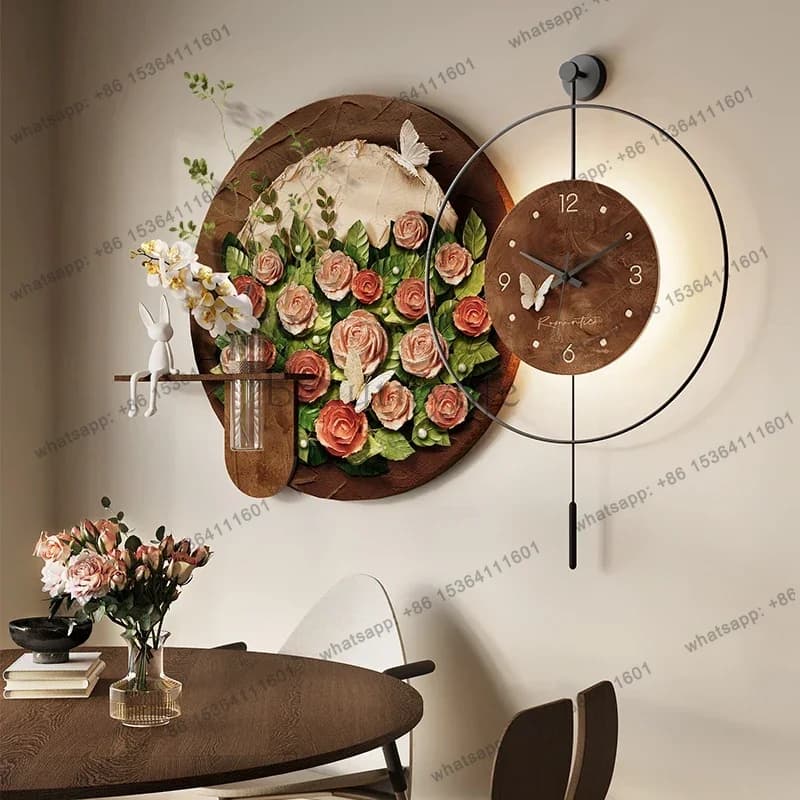 LJY French Painting Hanging Wall Clock Living Room 2025 Silent Modern Clock Design Restaurant Display Reloj Pared Room Decoratio