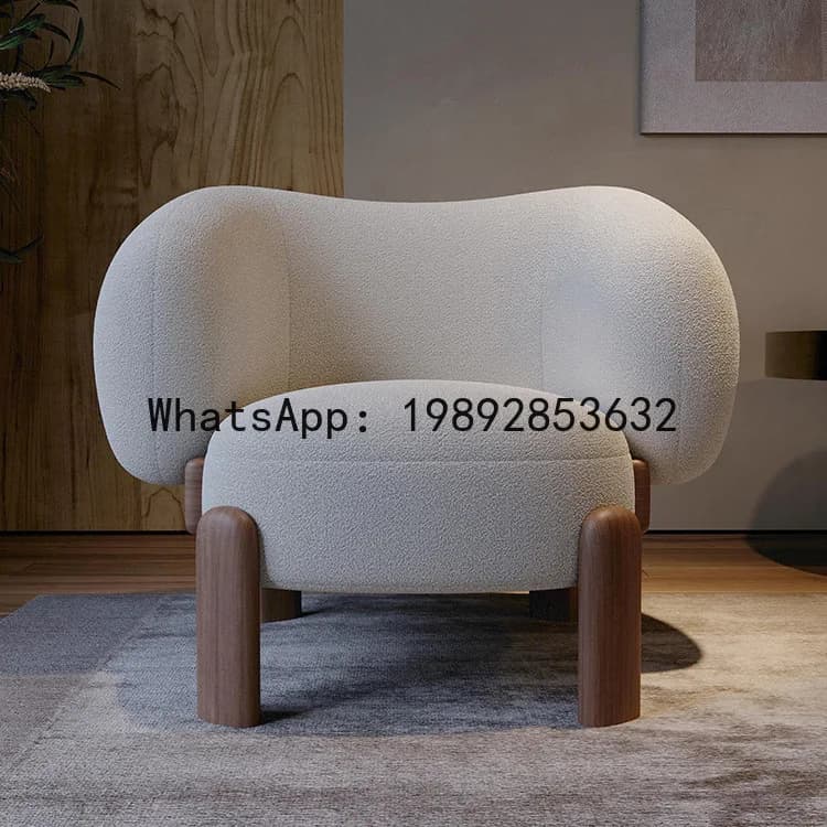 BF Furniture Lambswool Solid Wood Single Sofa Chair Vintage Backrest Sofa Home Living Room Fabric Leisure Chair