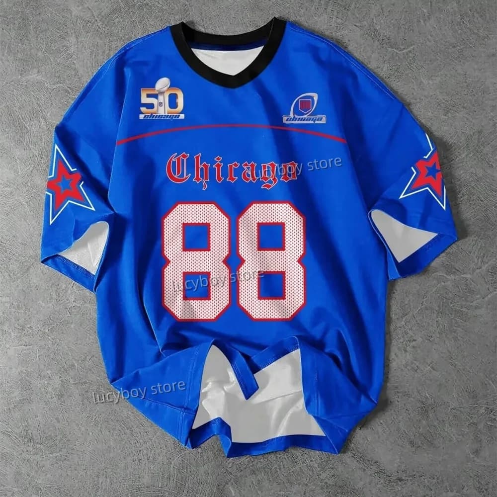 2025 No.88 CHIAGO Print Mens  Jersey T-shirt Man Short Sleeve Sport Football T-Shirt Vintage Oversize Striped Tees Men Clothing