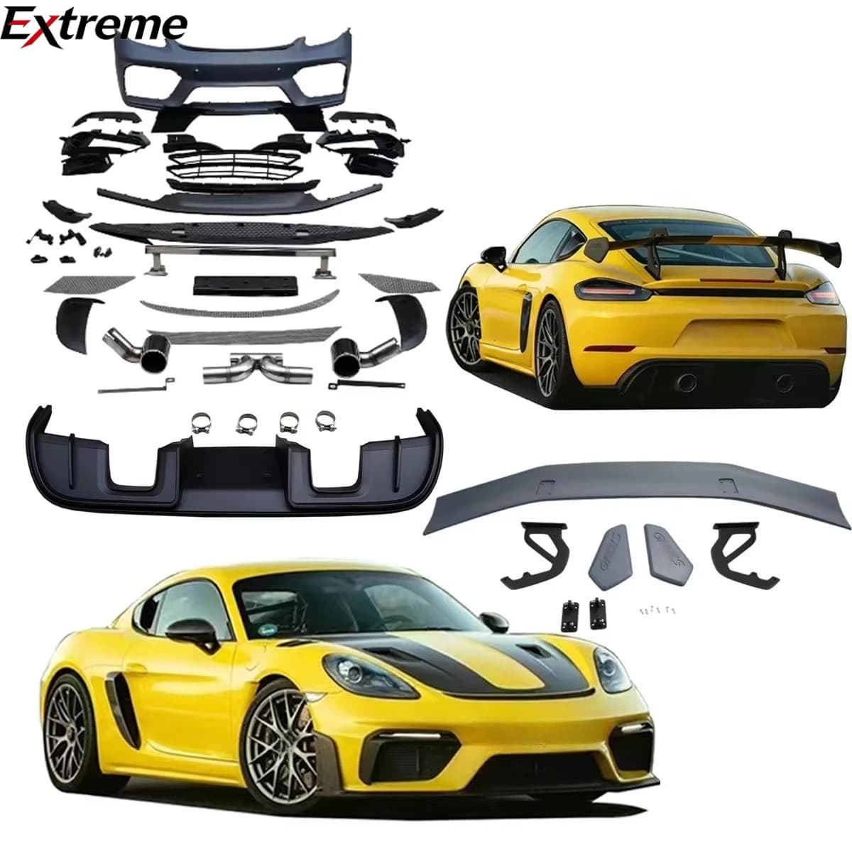 For Porsche 718 Cayman Boxster 982 2016-2025 Upgrade to GT4RS New Style Bumpers Body Kit Contain ABS Tail Wing.