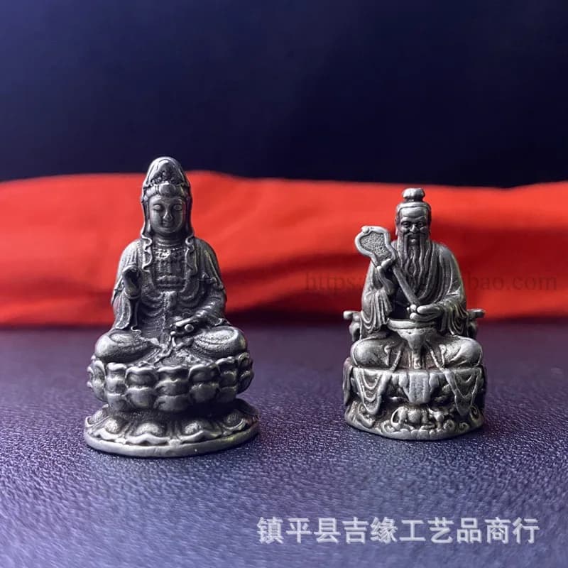 Tibetan White Bronze Guanyin Figurine for Home Desktop, Miniature Decoration, Supreme Buddha Statue Ornamen